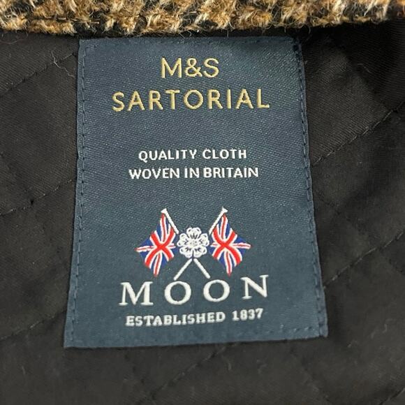 M&S Mark & Spencer Sartorial Brown Wool Plaid Checkered Newsboy Flat Cap Sz S-M - Picture 3 of 5